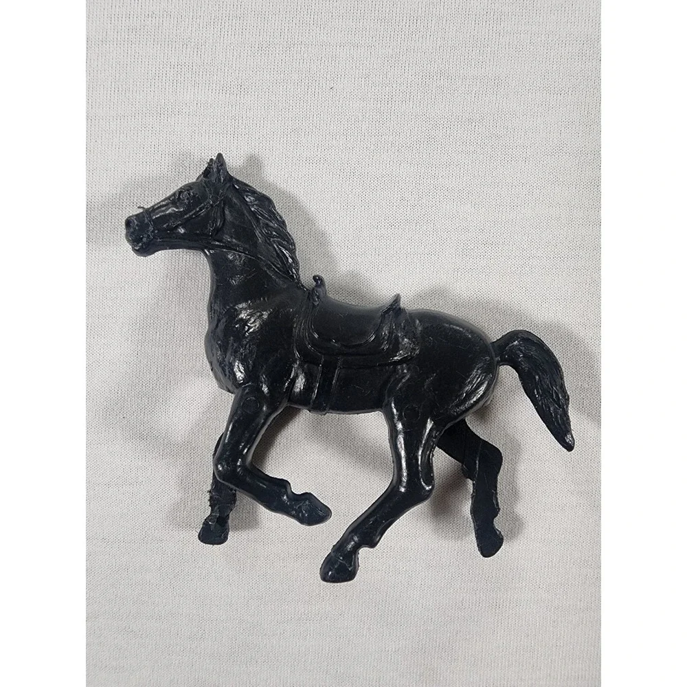 Vintage Tim-Mee Horse Figurine Set Processed Plastic 3pc Black Brown Tan